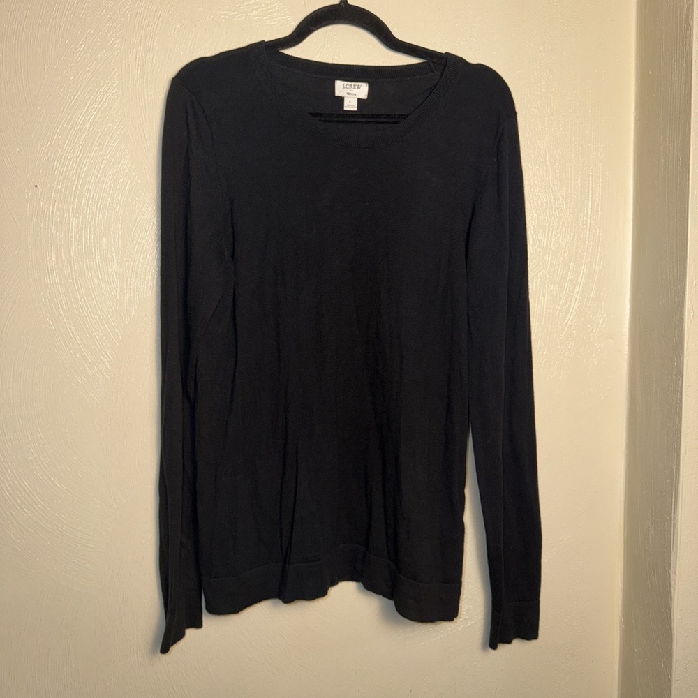J.Crew Teddie Sweater Crewneck Size L Black Cotton Classic Minimalist Basic